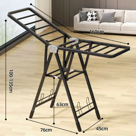 Hotly recommended multifunctional clothes drying rack, coat rack, simple hanging wardrobe, clothes drying rack [1.6 meters high-grade black-double-layer drying integrated pulley-with shoe support] [size: (large)]
