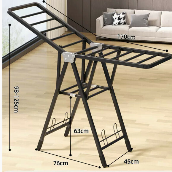 Hotly recommended multi-functional clothes drying rack, coat rack, simple hanging wardrobe, clothes drying rack [1.7 meters high-grade black-double-layer drying integrated pulley-with shoe support] [size: (large)]