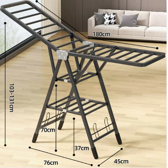 Hotly recommended multifunctional clothes drying rack, coat rack, simple hanging wardrobe, clothes drying rack [1.8m gun gray - three-layer drying integrated pulley - with shoe holder] [size: (large)]