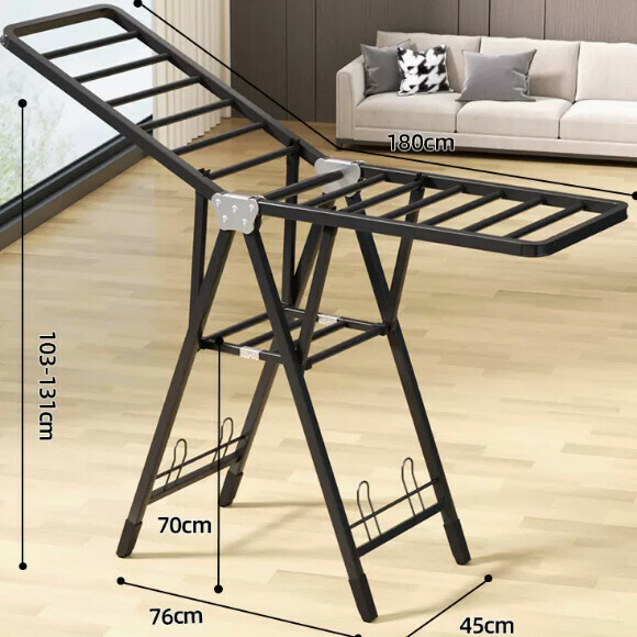 Hot recommended multi-functional clothes drying rack, coat rack, simple hanging wardrobe, clothes drying rack [1.8 meters high-grade black-double-layer drying integrated pulley-with shoe support] [size: (large)]