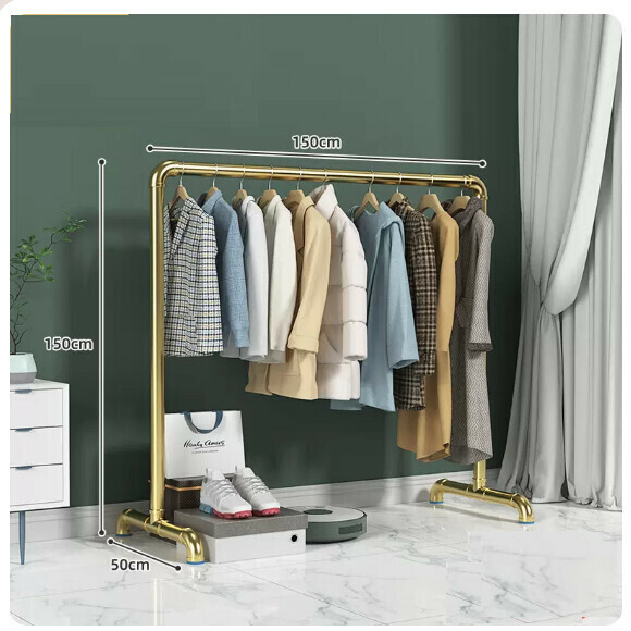 Hotly recommended multi-functional clothes drying rack, coat rack, simple hanging wardrobe, clothes drying rack [extra thick 6 points 25 tubes] - 1.5 meters long + 1.5 meters high - gold] [size: (large)]