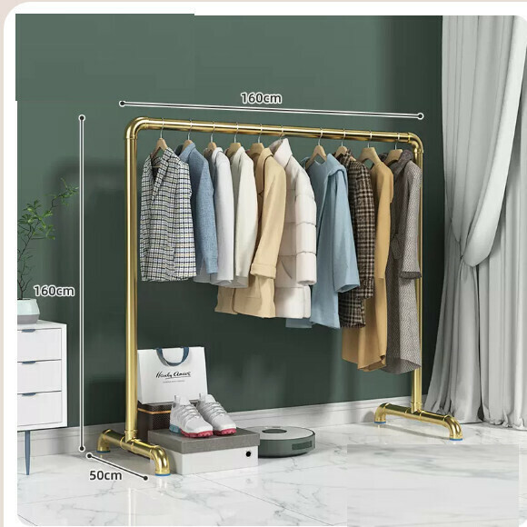 Hotly recommended multi-functional clothes drying rack, coat rack, simple hanging wardrobe, clothes drying rack [extra thick 6 points 25 tubes] - 1.6 meters long + 1.6 meters high - gold] [size: (large)]