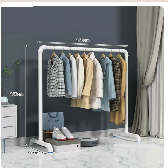 Hotly recommended multi-functional clothes drying rack, coat rack, simple hanging wardrobe, clothes drying rack [extra thick 6 minutes 25 tubes] - 1.5 meters long + 1.5 meters high - white] [size: (large)]