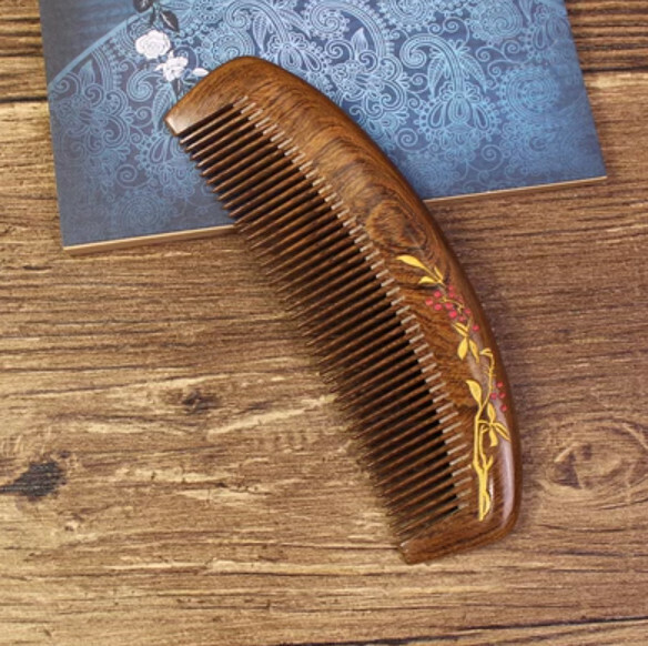 Hot push wood comb [black gold sandalwood moon comb 15cm]