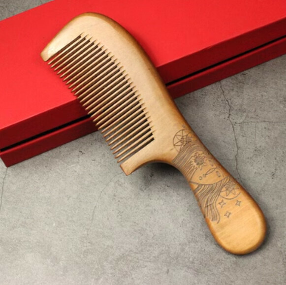 Hot push wooden comb [peach wood long handle]
