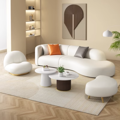 Hot recommendation [2.4m four-seater sofa + single + curved stool + coffee table combination] technology fabric sofa set combination