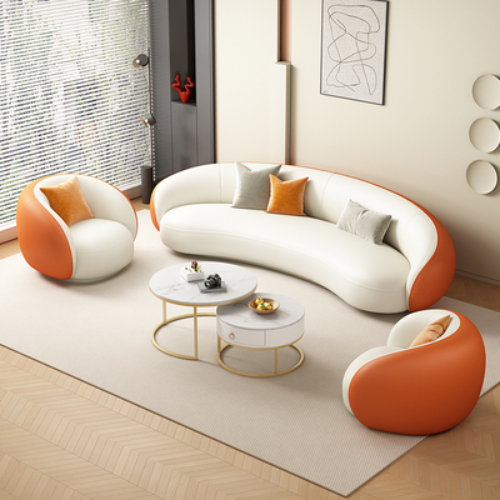 Hot recommendation [three-seater + two single-seater + coffee table] curved sofa combination