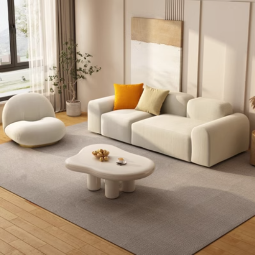 Hot recommendation [Four-seater 2.4 meters + Sydney single + Cloud coffee table] Tofu block fabric sofa combination