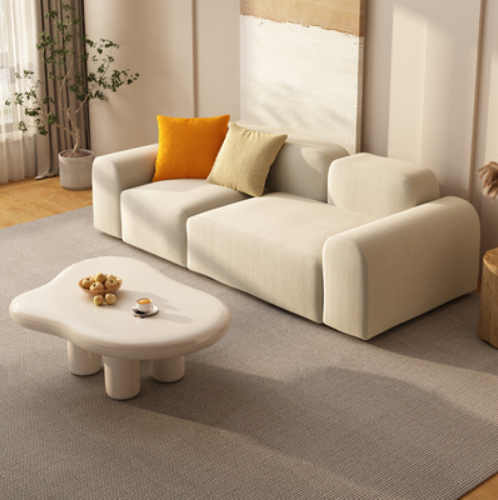 Hot Recommendation [Four-seater 2.4m + Cloud Coffee Table] Tofu Block Fabric Sofa Set