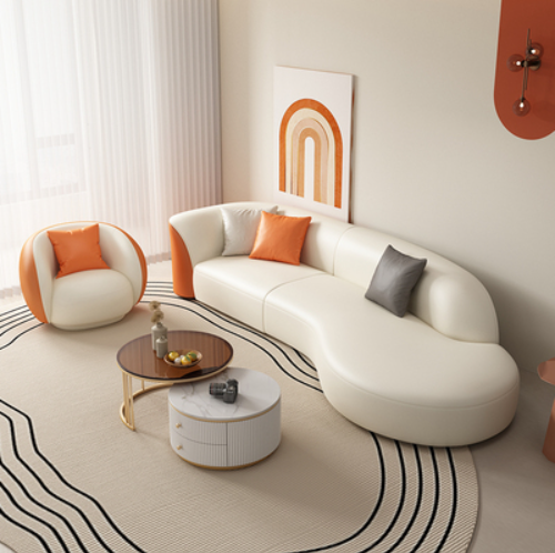Hot recommendation [2.4m four-seat + single + coffee table combination] technology fabric sofa coffee table combination curved