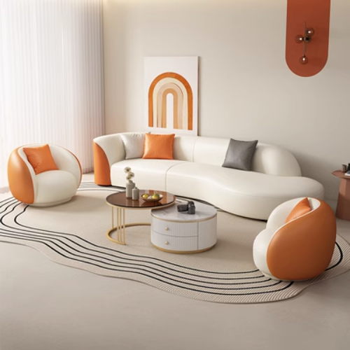 Hot recommendation [2.4 meters four-seater + 2 singles + coffee table combination] technology fabric sofa coffee table combination curved