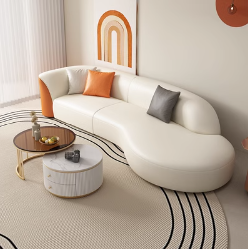 Hot recommendation [2.4m four-seater + coffee table combination] technology fabric sofa coffee table combination curved