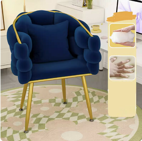 Hotly recommended backrest makeup chair ([high elastic sponge] dark blue + pillow)