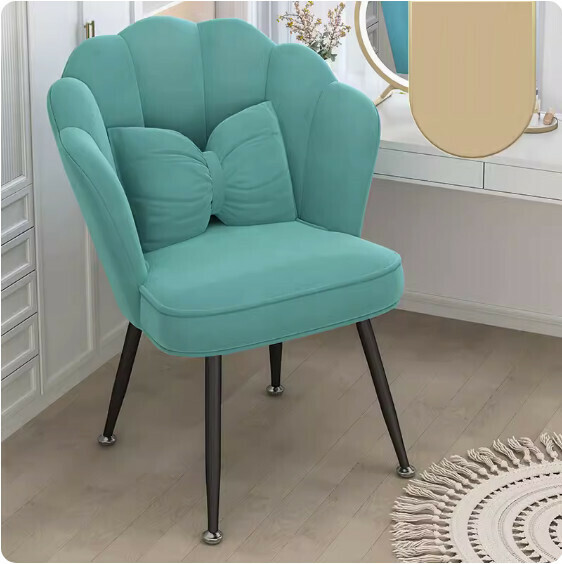 Hotly recommended backrest makeup chair (Lake Blue-Black Leg Sponge Model + Butterfly Lumbar Pillow)