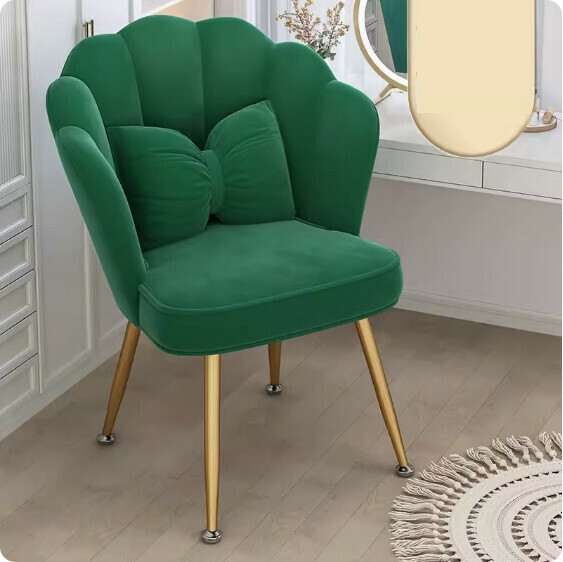 Hotly recommended backrest makeup chair (dark green-gold leg sponge style + butterfly waist pillow)