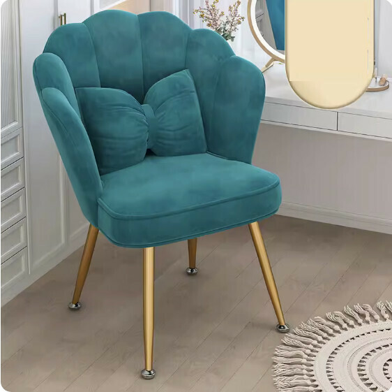 Hotly recommended backrest makeup chair (sea blue-gold leg sponge style + butterfly waist pillow)