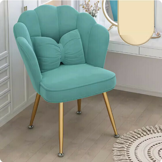 Hotly recommended backrest makeup chair (Lake blue-gold leg sponge style + butterfly waist pillow)
