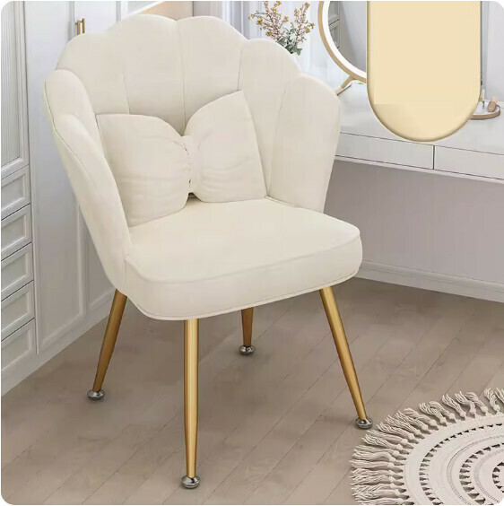 Hotly recommended backrest makeup chair (off-white-gold leg sponge style + butterfly waist pillow)