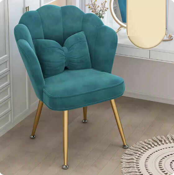 Hotly recommended backrest makeup chair (sea blue-gold leg latex model + butterfly waist pillow)