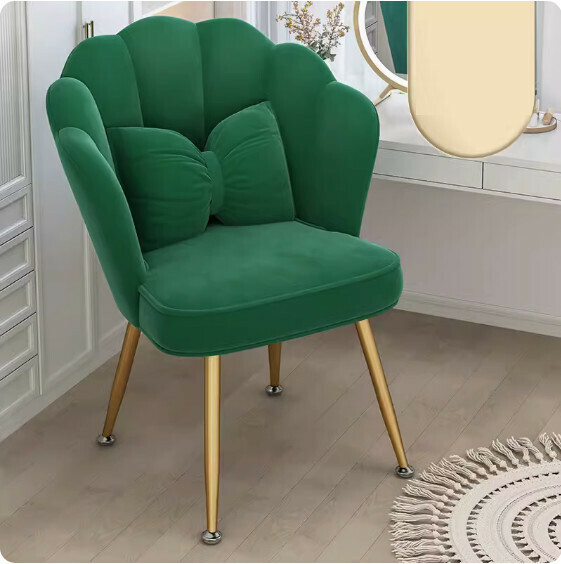 Hotly recommended backrest makeup chair (dark green-gold leg latex model + butterfly waist pillow)