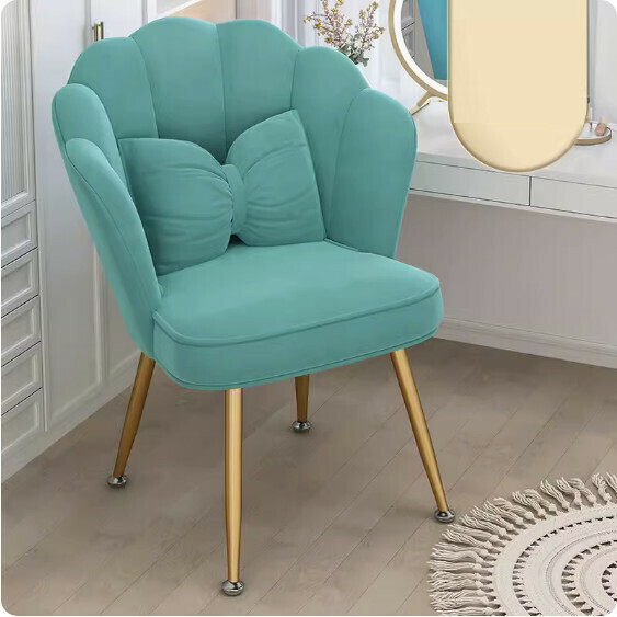 Hotly recommended backrest makeup chair (Lake blue-gold leg latex model + butterfly waist pillow)