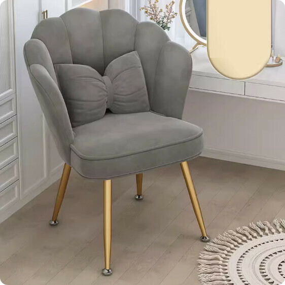 Hotly recommended backrest makeup chair (light gray-gold leg latex model + butterfly waist pillow)