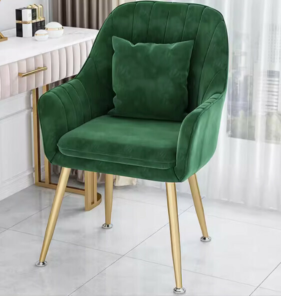 Hotly recommended backrest makeup chair (dark green-gold legs + pillow)