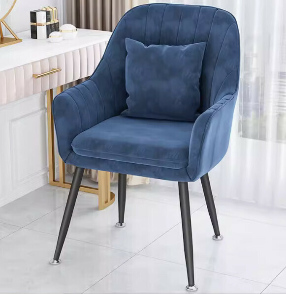 Hotly recommended backrest makeup chair (sea blue-black legs + pillow)