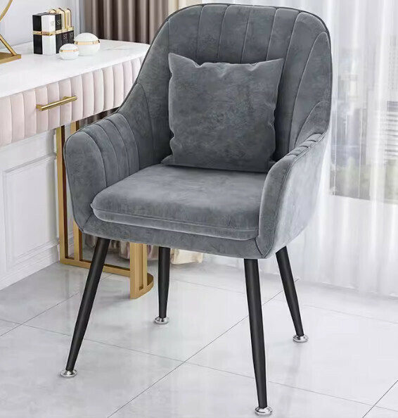 Hot recommended backrest makeup chair (dark gray-black legs + pillow)