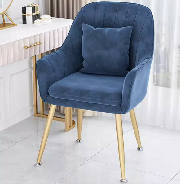 Hotly recommended backrest makeup chair (sea blue-gold legs + pillow)