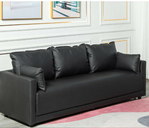 Hotly recommended light luxury simple three-person simple small apartment sofa (black-PU leather) (three people)