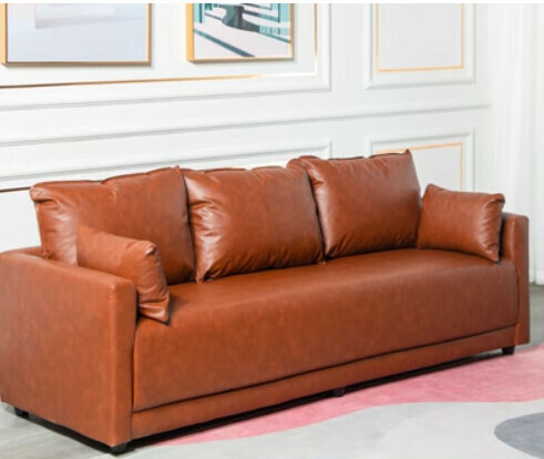 Hot recommendation of light luxury and simple three-person simple small apartment sofa (brown-PU leather) (enlarged three-person)