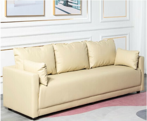 Hotly recommended light luxury simple three-person simple small apartment sofa (beige-PU leather) (three people)