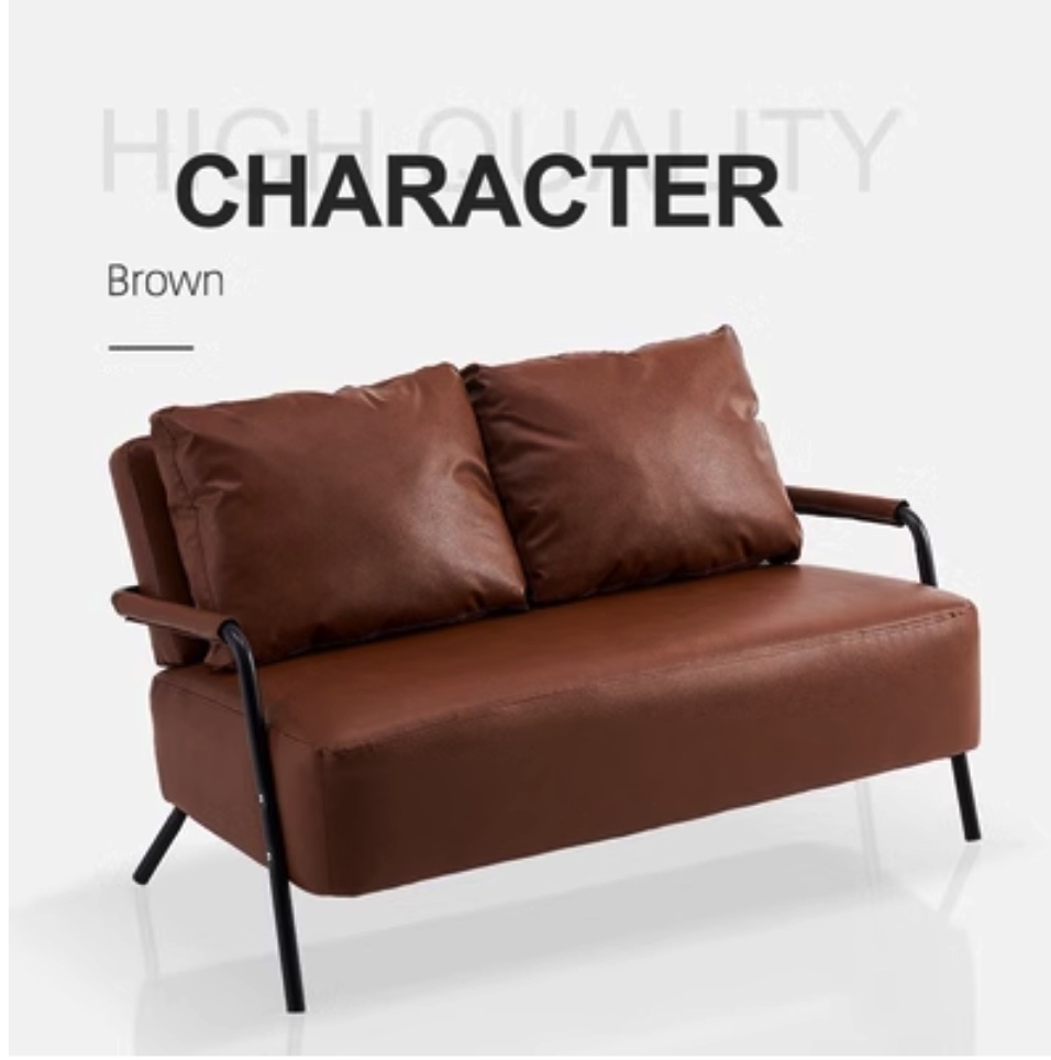 Hot recommendation double small apartment sofa (brown-PU leather) (double 2 pillows)