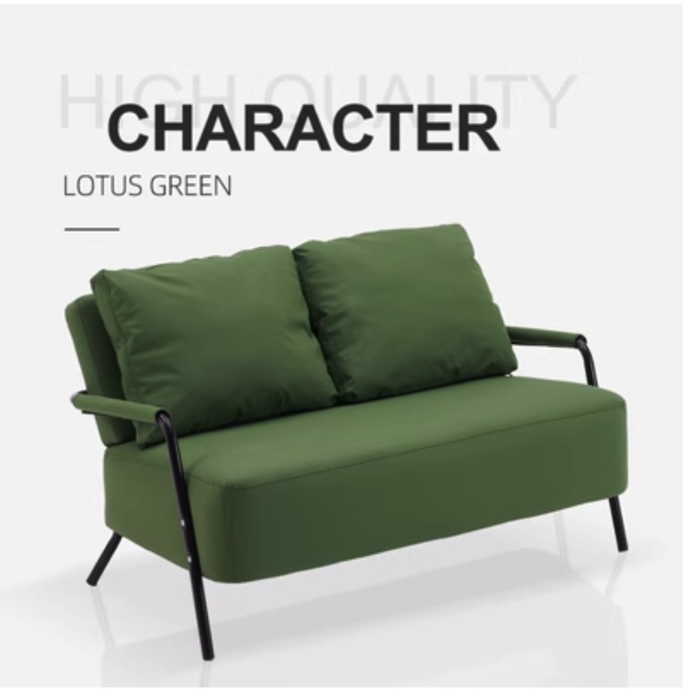 Hot recommended double sofa for small apartments (lotus leaf green - scratch-resistant cat claw leather) (double, 2 pillows)
