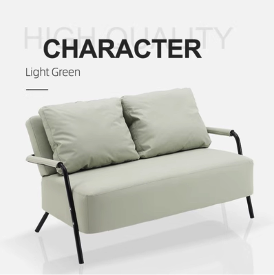 Hotly recommended double sofa for small apartments (elegant green - scratch-resistant cat claw leather) (large double with 2 pillows)