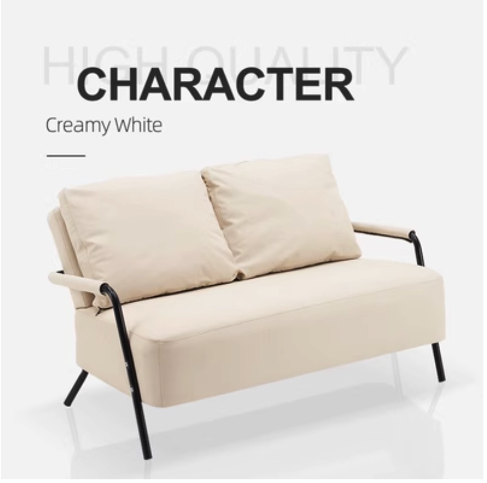 Hot recommended double sofa for small apartments (cream white-scratch-resistant cat claw leather) (large double, 2 pillows)