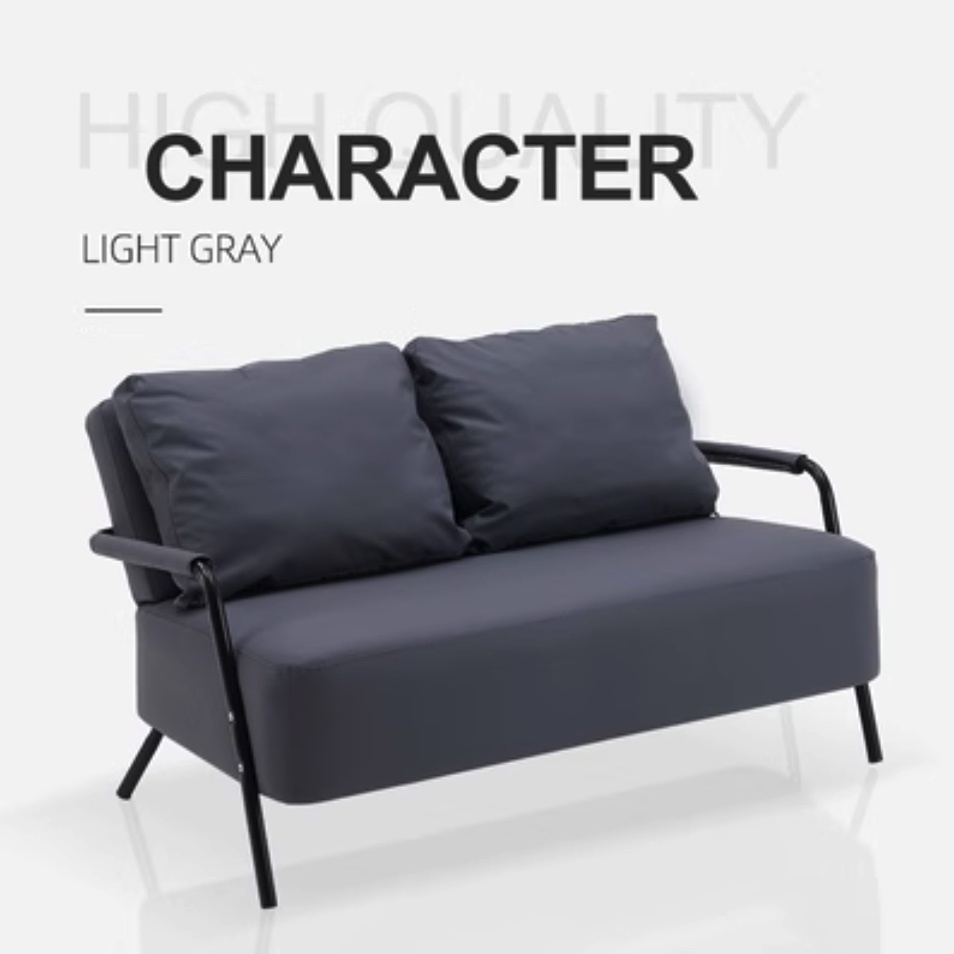Hotly recommended double sofa for small apartments (gentleman gray - scratch-resistant cat claw leather) (large double, 2 pillows)