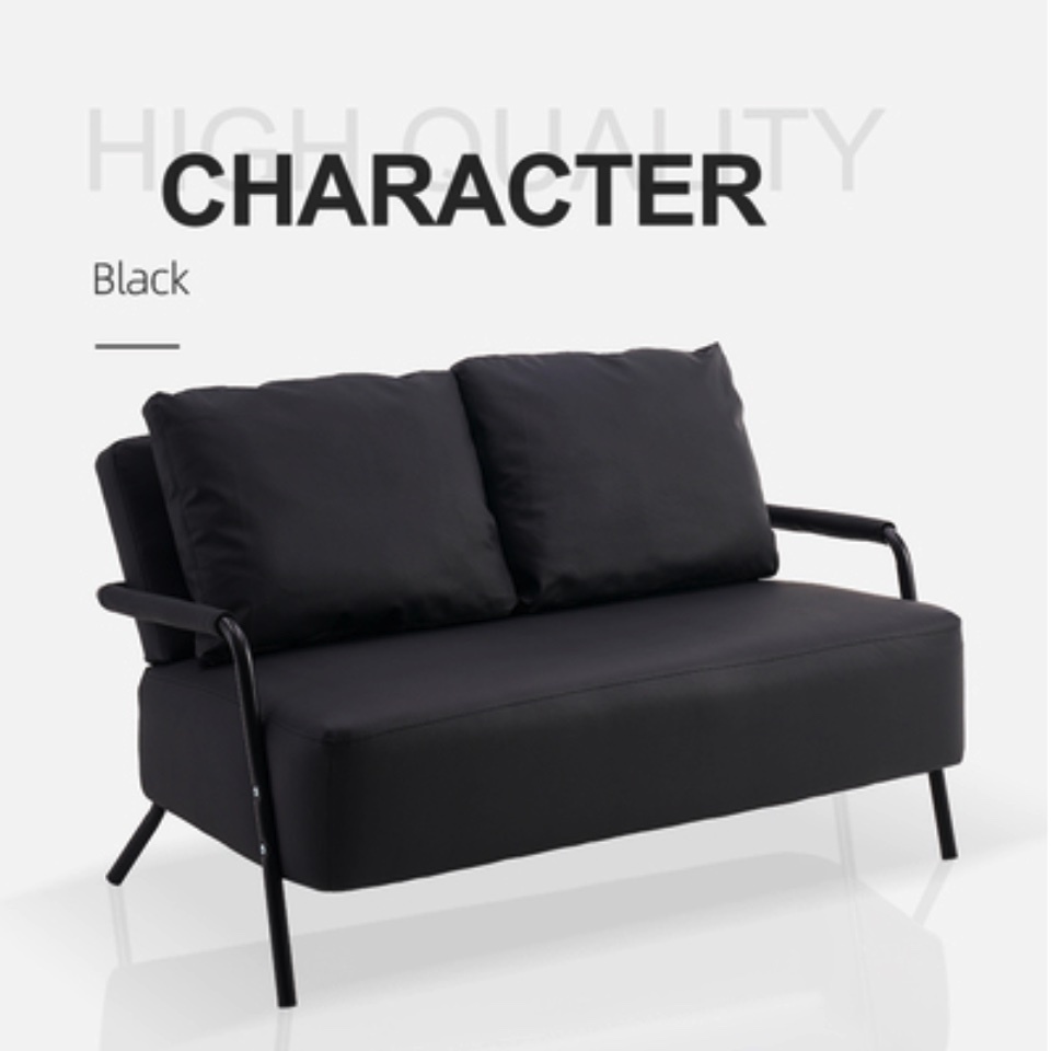 Hot Recommended Double Small Apartment Sofa (Black-PU Leather) (Large Double, 2 Pillows)