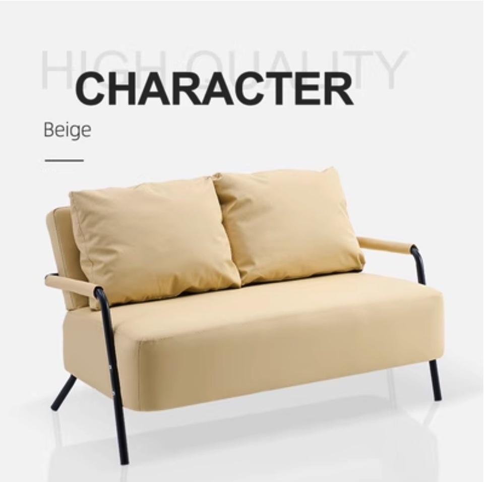 Hotly recommended double sofa for small apartments (off-white-PU leather) (large double, 2 pillows)
