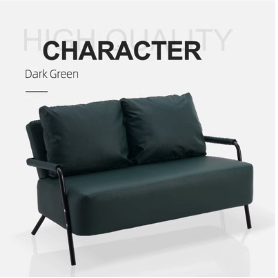 Hot Recommended Double Small Apartment Sofa (Dark Green-PU Leather) (Large Double, 2 Pillows)