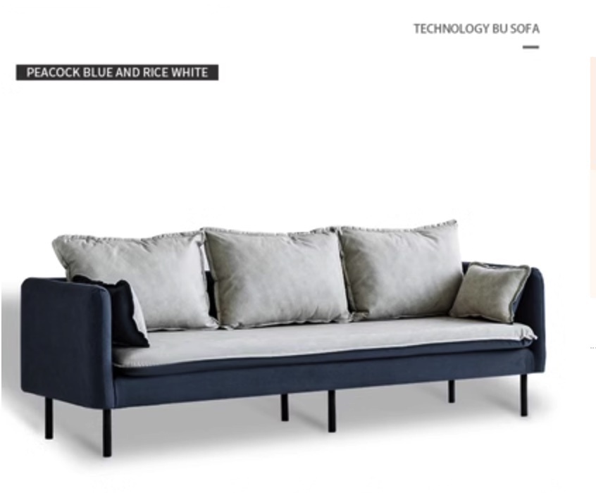 Hotly recommended three-person technology fabric sofa for small apartments (royal blue + off-white) (enlarge three-person 200cm 2 two-color pillows)