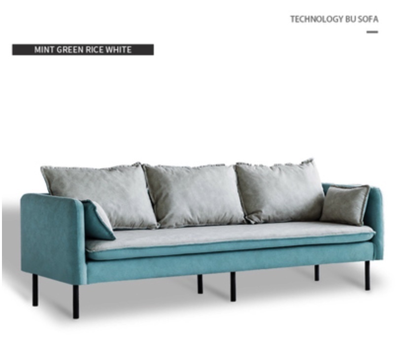 Hotly recommended three-person technology fabric sofa for small apartments (mint green + off-white) (enlarge three-person 200cm 2 two-color pillows)