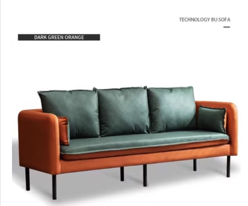Hotly recommended three-person technology fabric sofa for small apartments (orange + dark green) (enlarge three-person 200cm 2 two-color pillows)