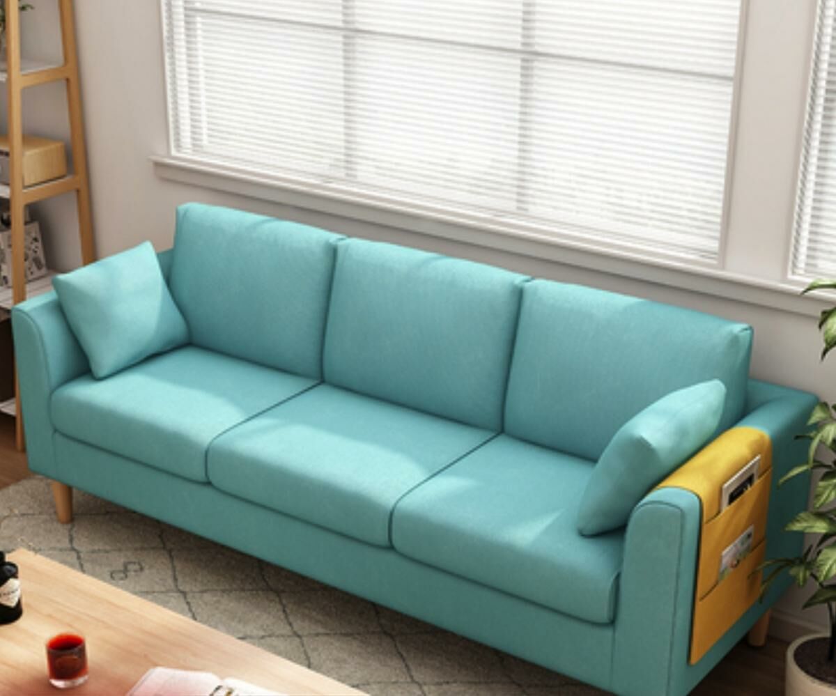 Hot recommendation sofa small apartment living room three-person sofa (mint green-comes with pillow + storage bag) (three-person 173cm)