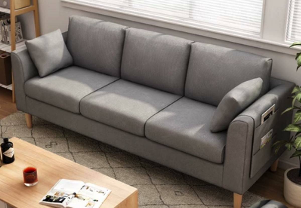 Hot recommendation sofa small apartment living room three-person sofa (light gray - comes with pillow + storage bag) (three people 173cm)