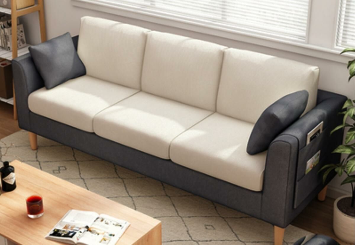 Hot recommendation sofa small apartment living room three-person sofa (dark gray + off-white - comes with pillow + storage bag) (three-person 173cm)