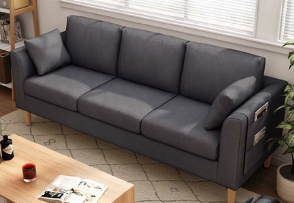 Hot recommendation sofa small apartment living room three-person sofa (dark gray - comes with pillow + storage bag) (enlarged three-person 203cm)