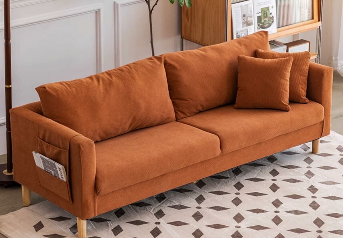Hot recommended small apartment corduroy sofa (coffee brown-corduroy) (three people)