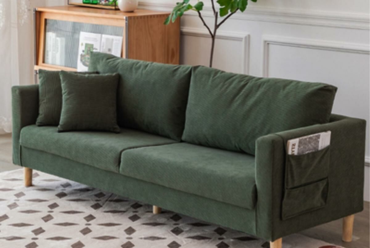 Hot recommended small apartment corduroy sofa (moss green-corduroy) (three people)